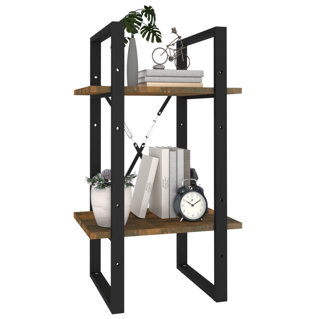 Βιβλιοθήκη με 2 Ράφια Καπνιστή Δρυς 40x30x70 εκ. Επεξεργ. Ξύλο 4