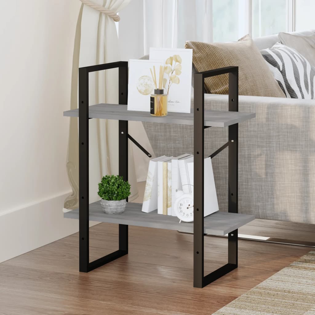 Βιβλιοθήκη με 2 Ράφια Γκρι Sonoma 60x30x70 εκ. Επεξεργ. Ξύλο 3