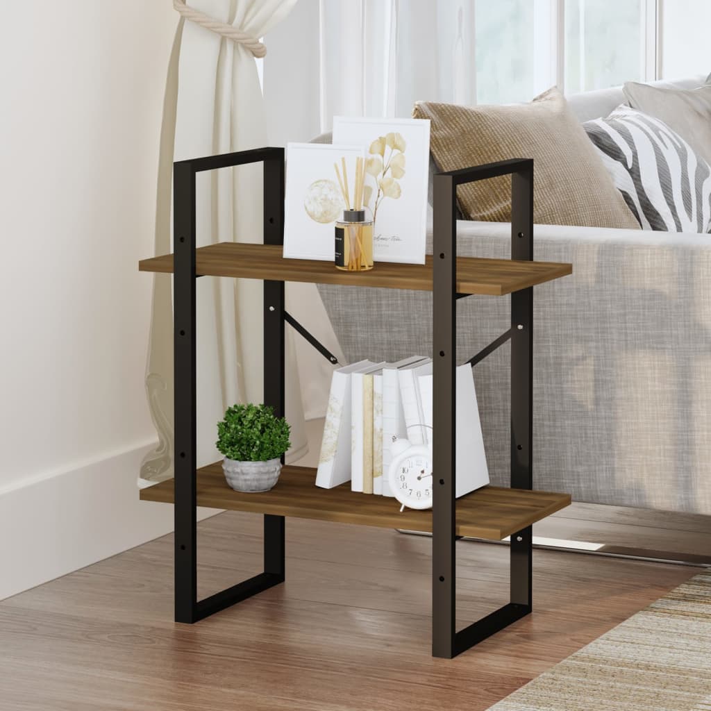 Βιβλιοθήκη με 2 Ράφια Καφέ Δρυς 60x30x70 εκ. Επεξεργ. Ξύλο 3