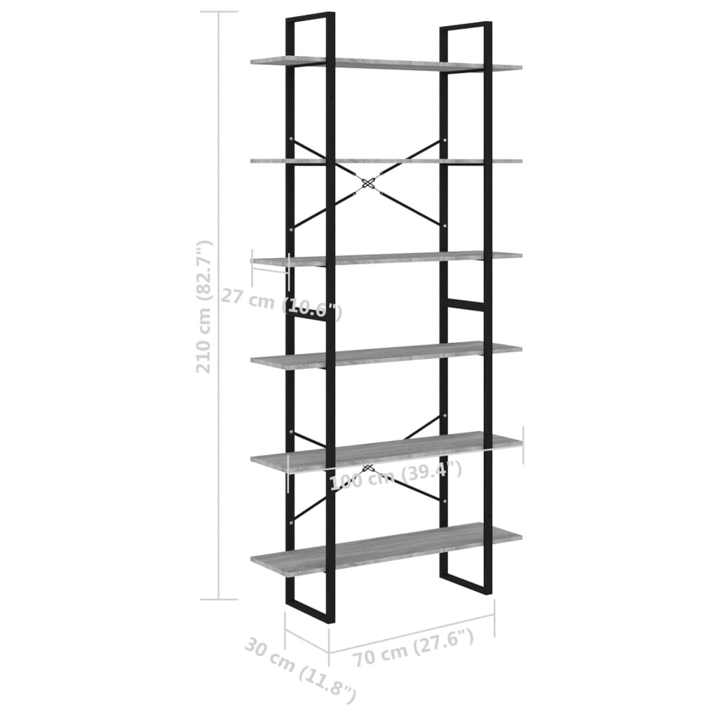 Ραφιέρα Γκρι Sonoma 100 x 30 x 210 εκ. από Επεξεργασμένο Ξύλο 8