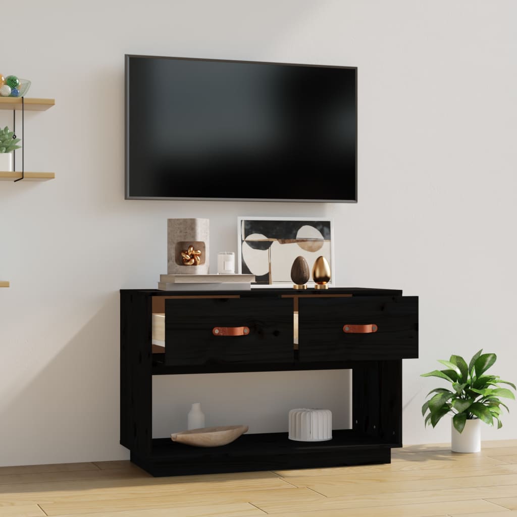 Έπιπλο Τηλεόρασης Μαύρο 90x40x60 εκ. από Μασίφ Ξύλο Πεύκου 3
