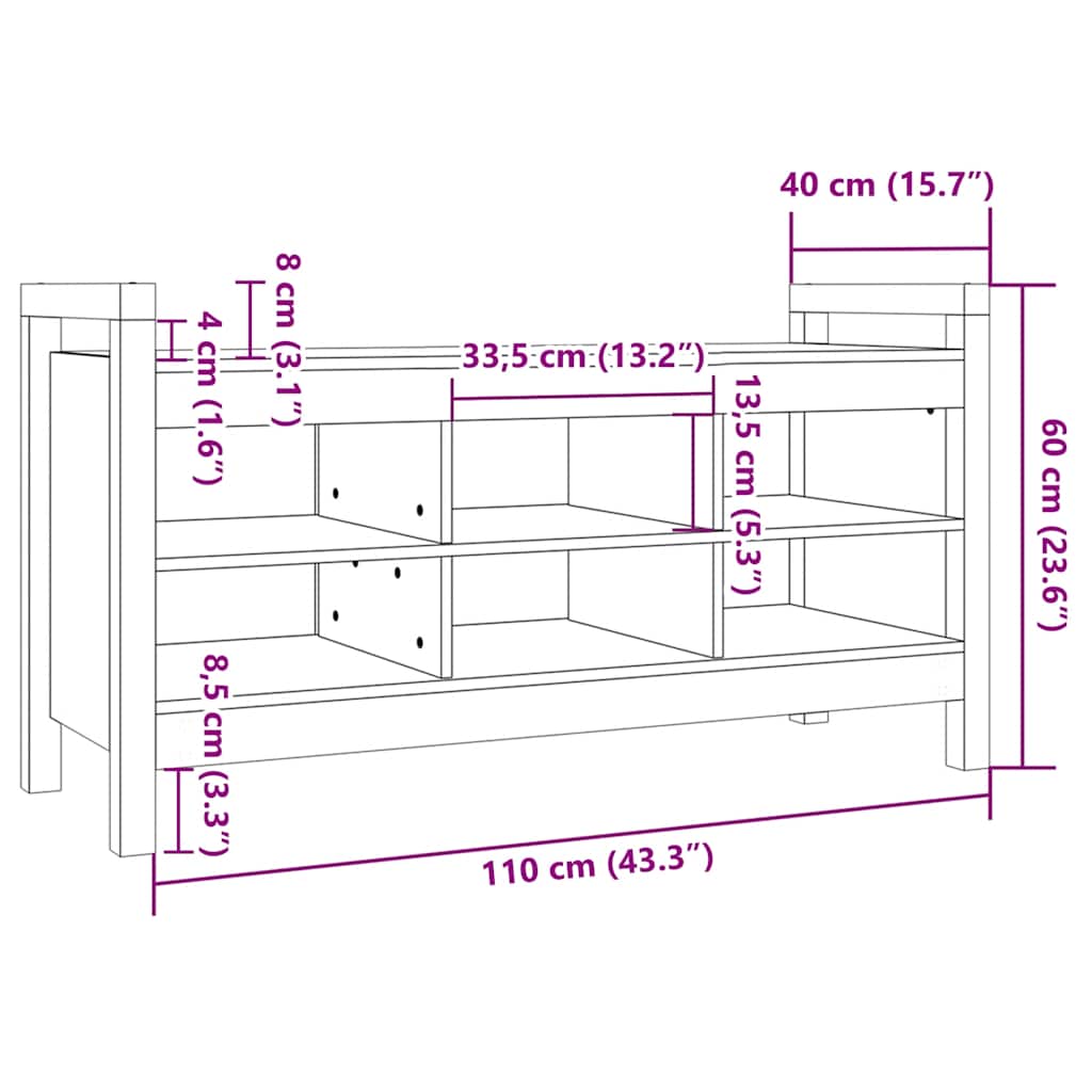 Παγκάκι Χολ Μαύρο 110x40x60 εκ. από Μασίφ Ξύλο Πεύκου 8