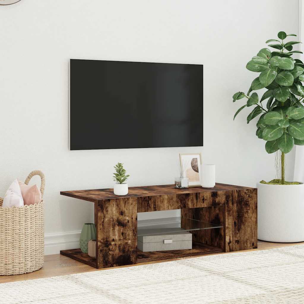 Έπιπλο Τηλεόρασης με LED Καπνιστή Δρυς 90 x 39 x 30 εκ. 1