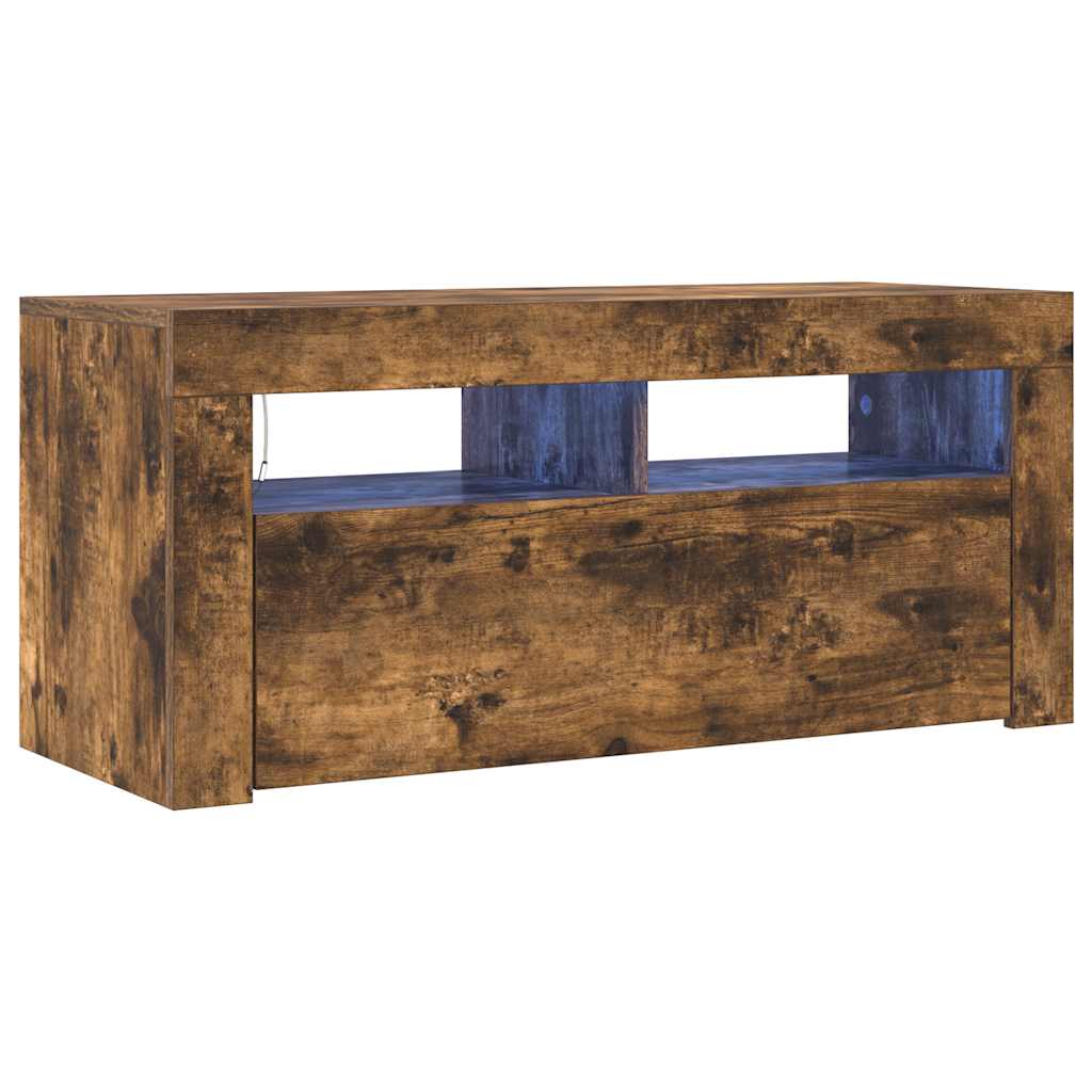 Έπιπλο Τηλεόρασης με LED Καπνιστή Δρυς 90x35x40 εκ. 2