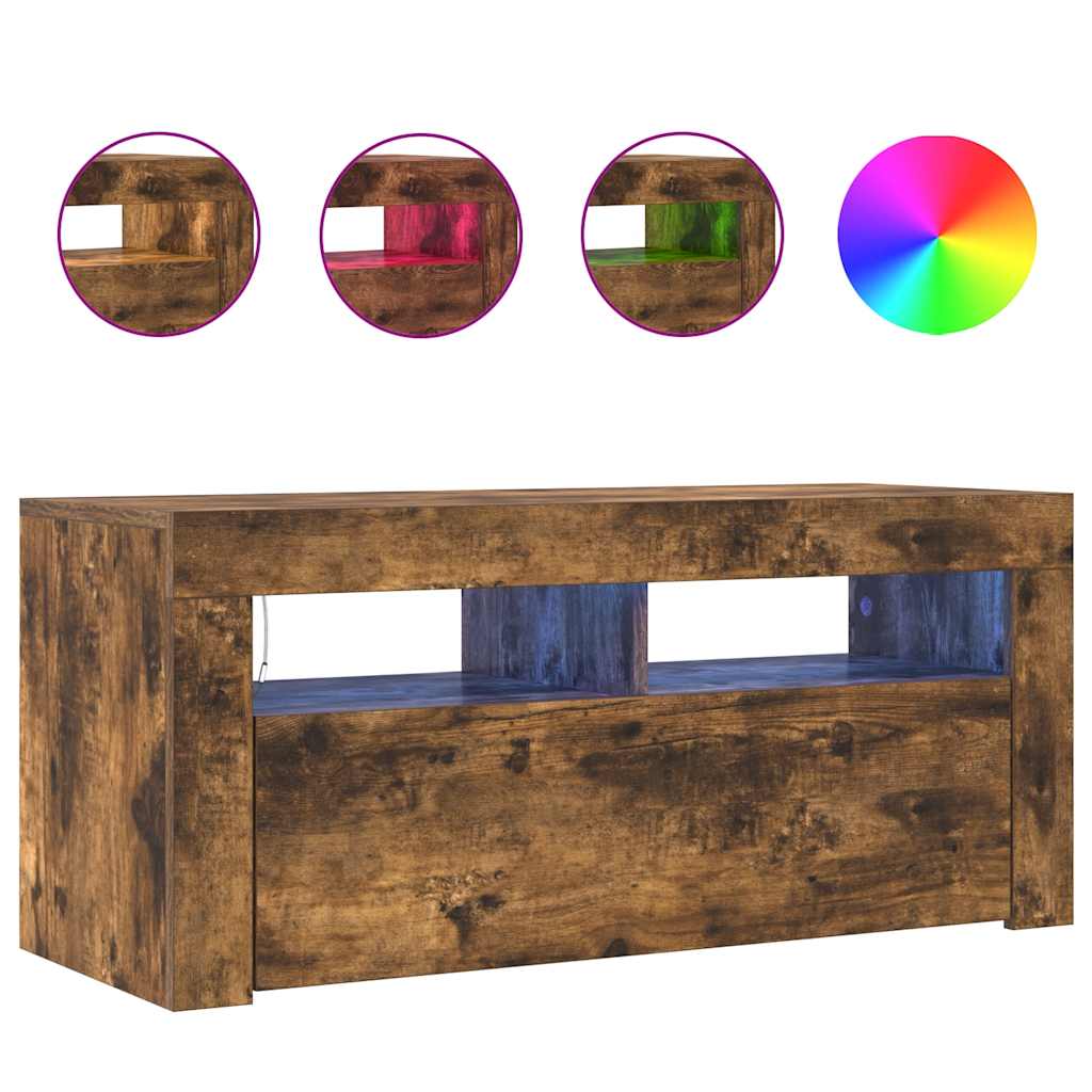 Έπιπλο Τηλεόρασης με LED Καπνιστή Δρυς 90x35x40 εκ. 5