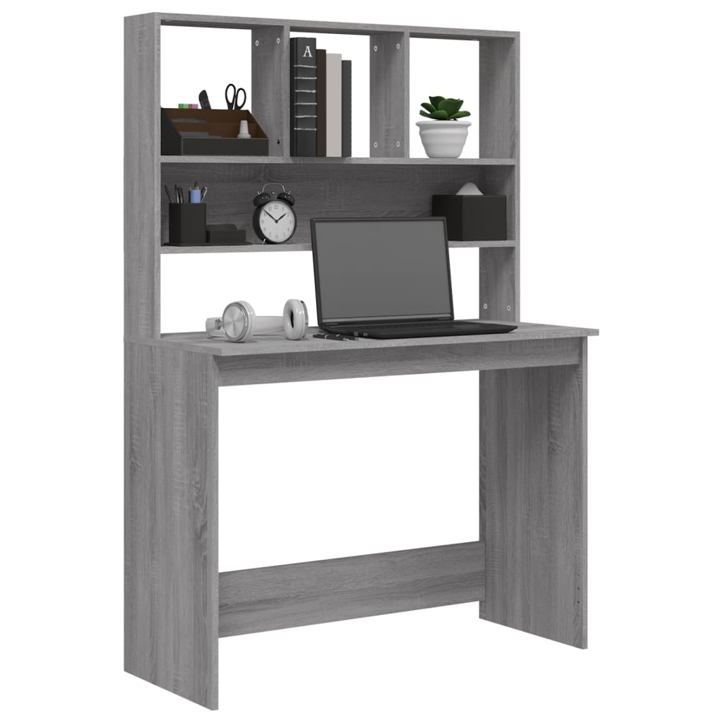 Γραφείο με Ράφια Γκρι Sonoma 102x45x148 εκ. Επεξεργασμένο Ξύλο 4