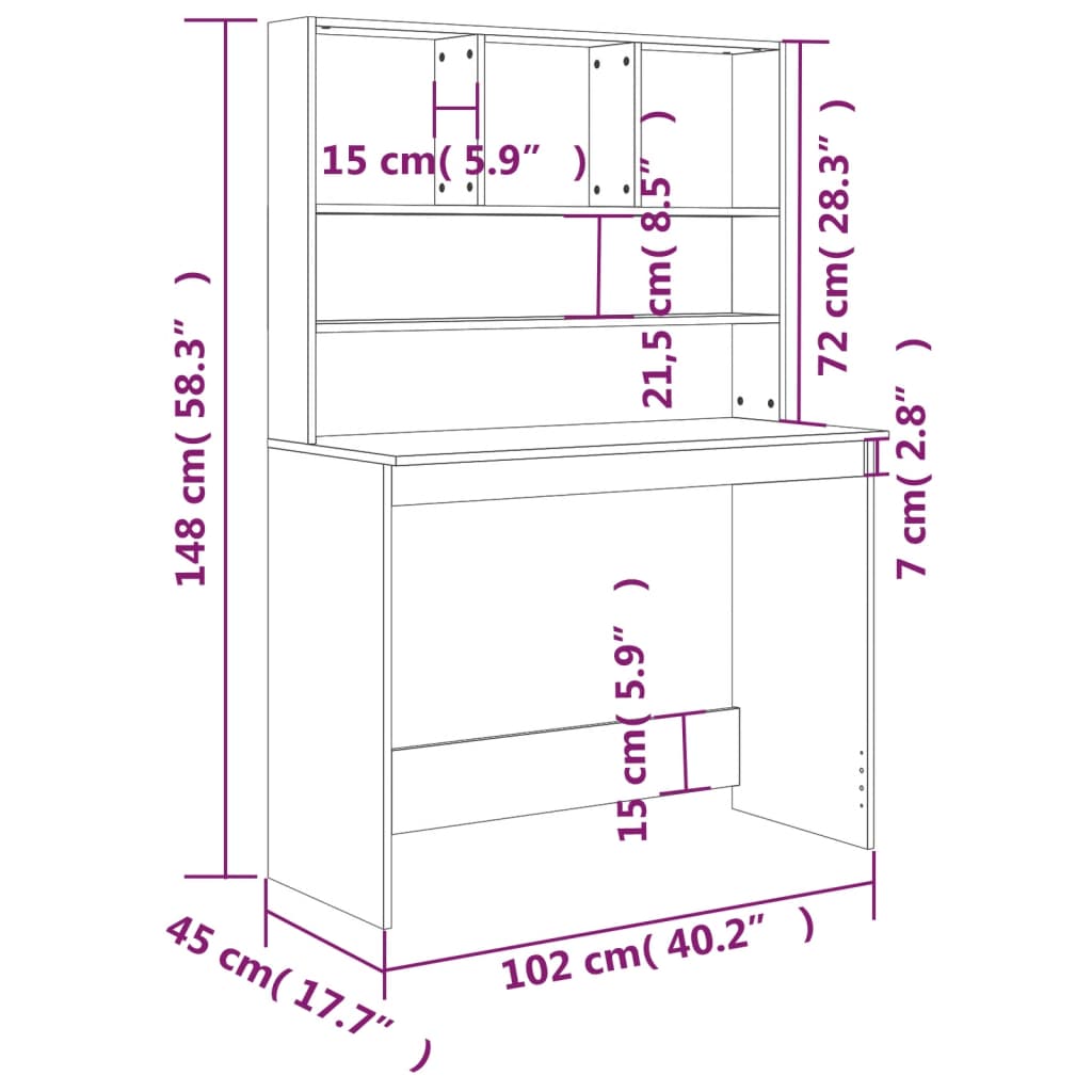 Γραφείο με Ράφια Γκρι Sonoma 102x45x148 εκ. Επεξεργασμένο Ξύλο 8
