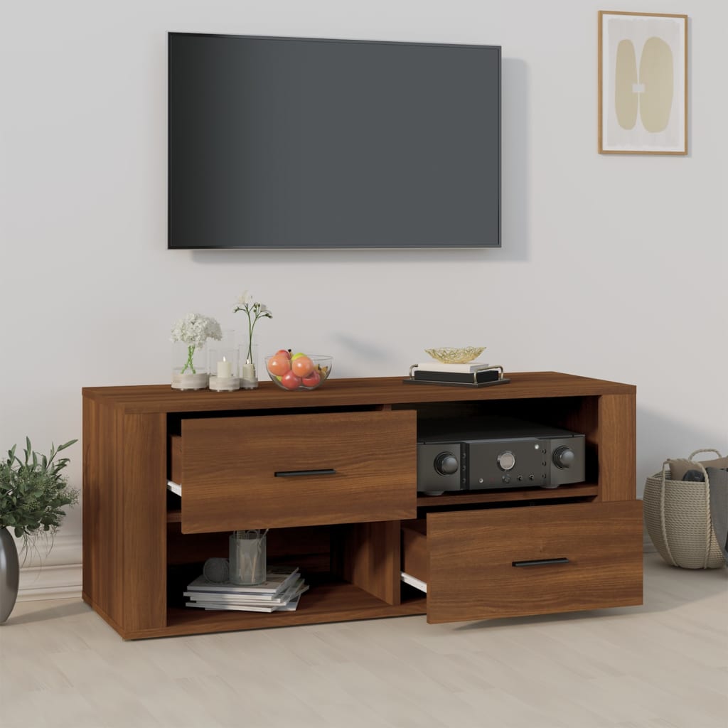 Έπιπλο Τηλεόρασης Καφέ Δρυς 100x35x40 εκ. Επεξεργασμένο Ξύλο 3