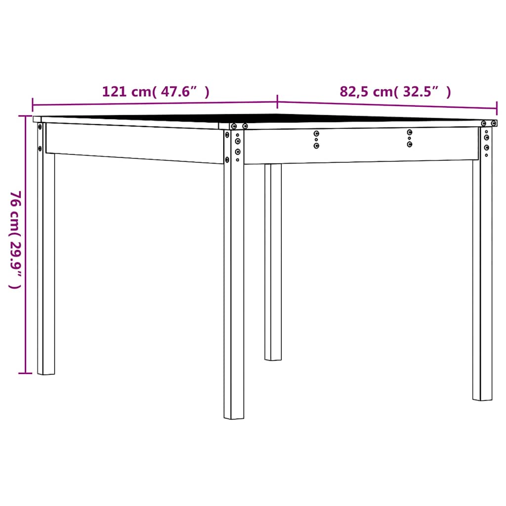 Τραπέζι Κήπου Λευκό 121 x 82,5 x 76 εκ. από Μασίφ Ξύλο Πεύκου 8