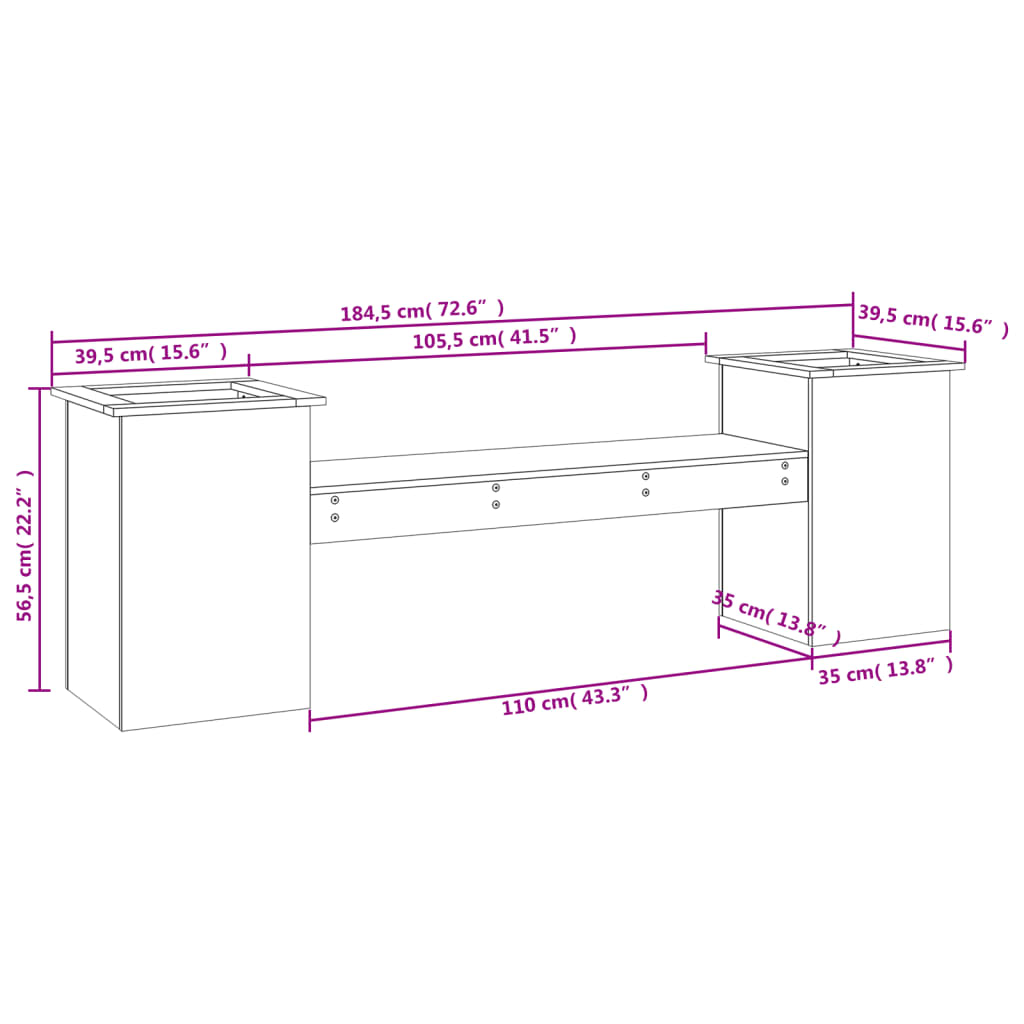 Ζαρντινιέρα Παγκάκι 184,5x39,5x56,5 εκ. από Μασίφ Ξύλο Πεύκου 9