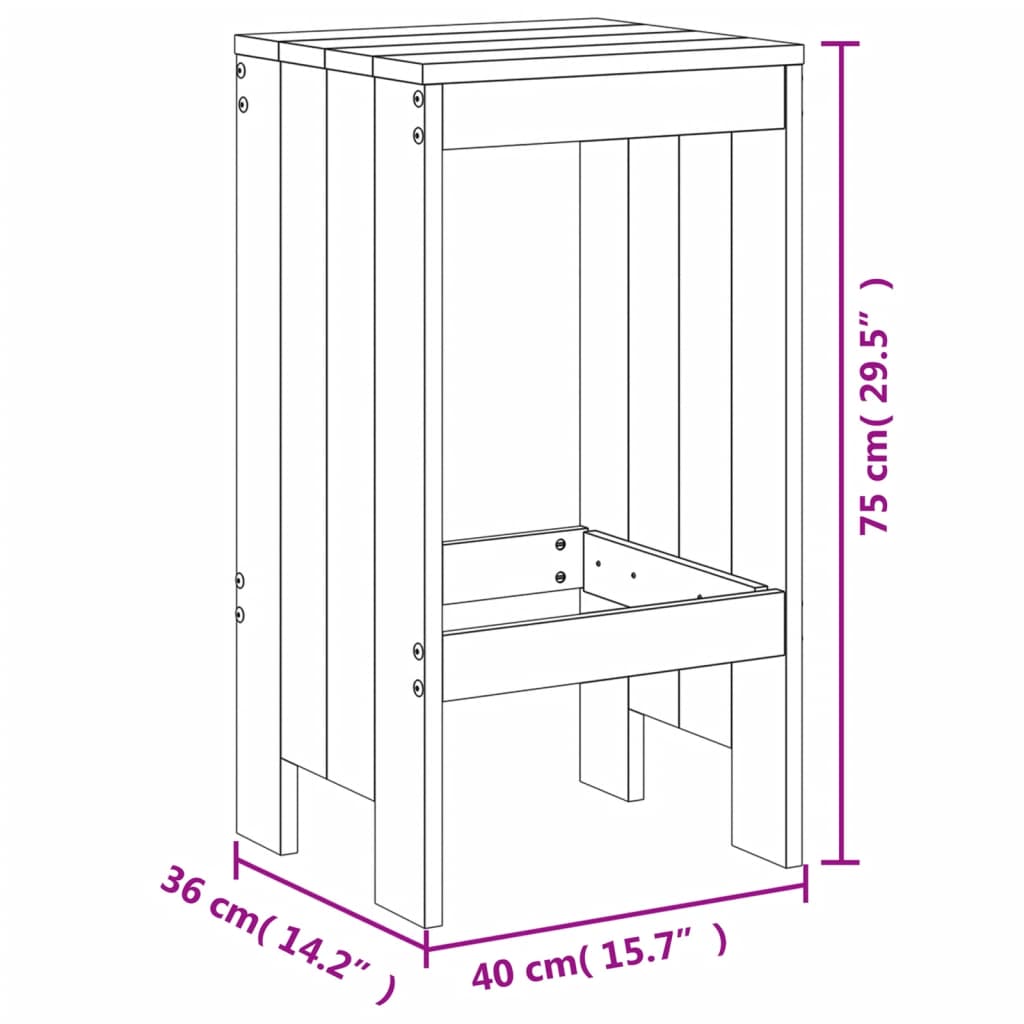 Σκαμπό Μπαρ 2 Τεμ. Λευκά 40 x 36 x 75 εκ. από Μασίφ Ξύλο Πεύκου 9