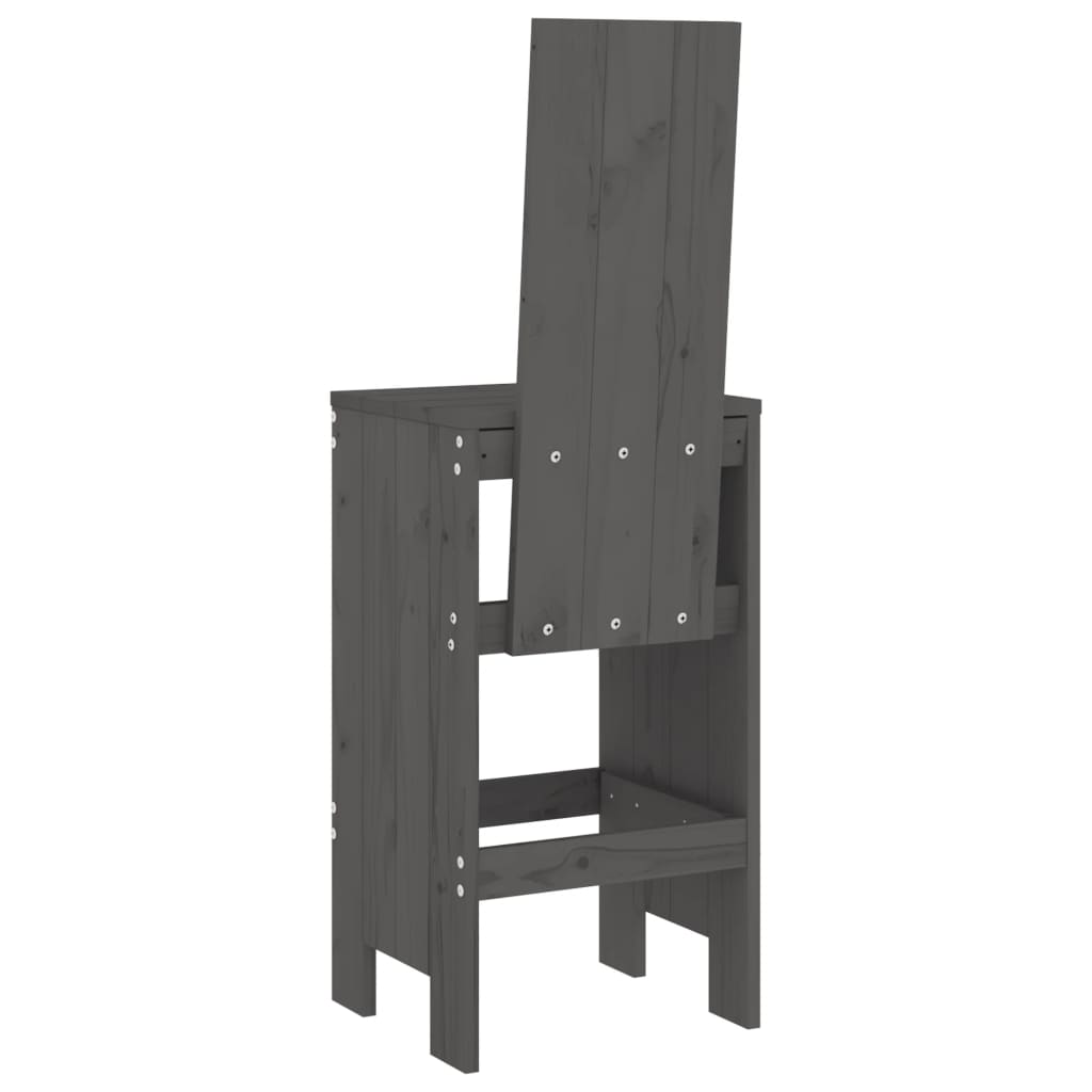 Σκαμπό Μπαρ 2 Τεμ. Γκρι 40 x 42 x 120 εκ. από Μασίφ Ξύλο Πεύκου 6