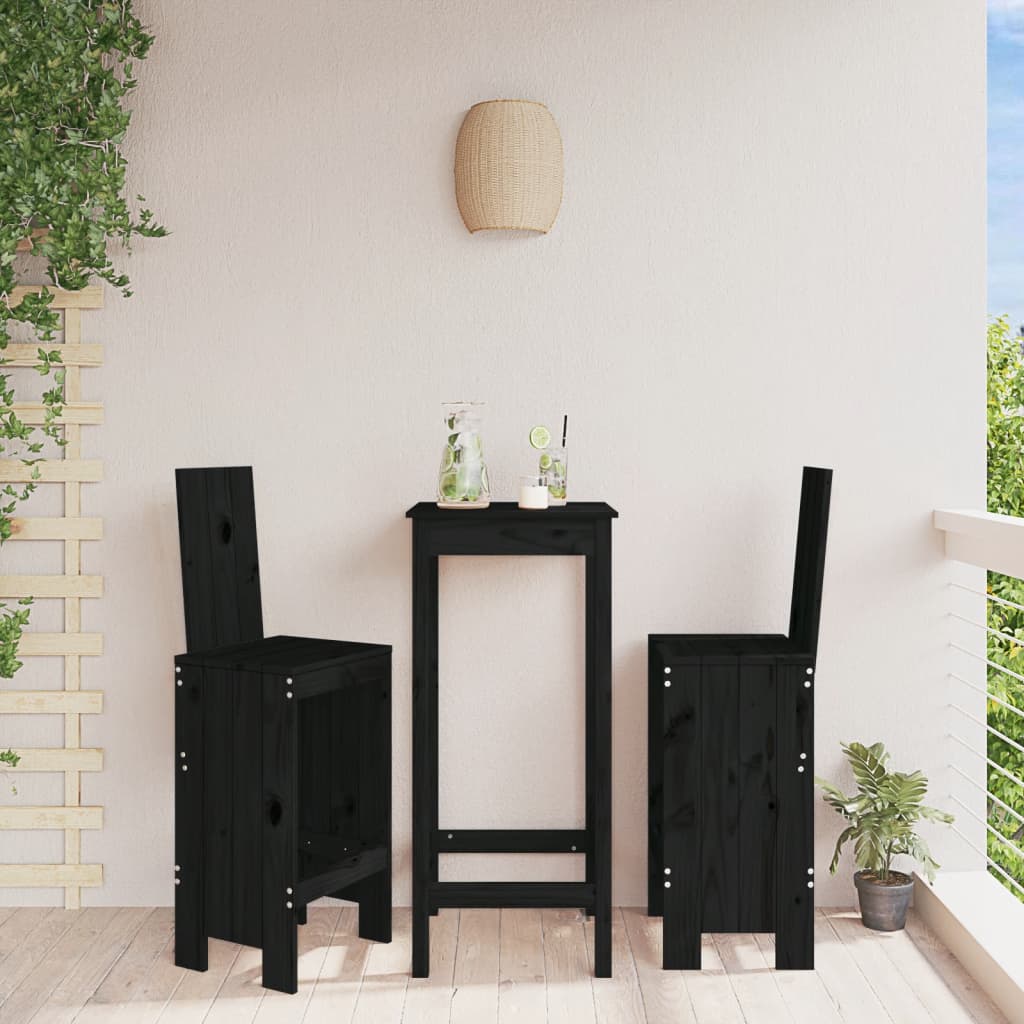 Σκαμπό Μπαρ 2 Τεμ. Μαύρα 40x42x120 εκ. από Μασίφ Ξύλο Πεύκου 1