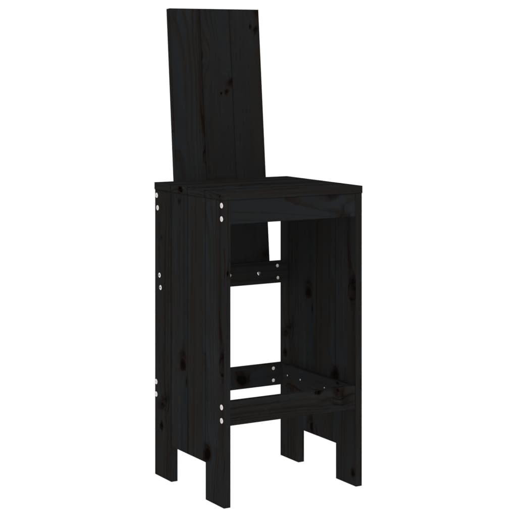 Σκαμπό Μπαρ 2 Τεμ. Μαύρα 40x42x120 εκ. από Μασίφ Ξύλο Πεύκου 3