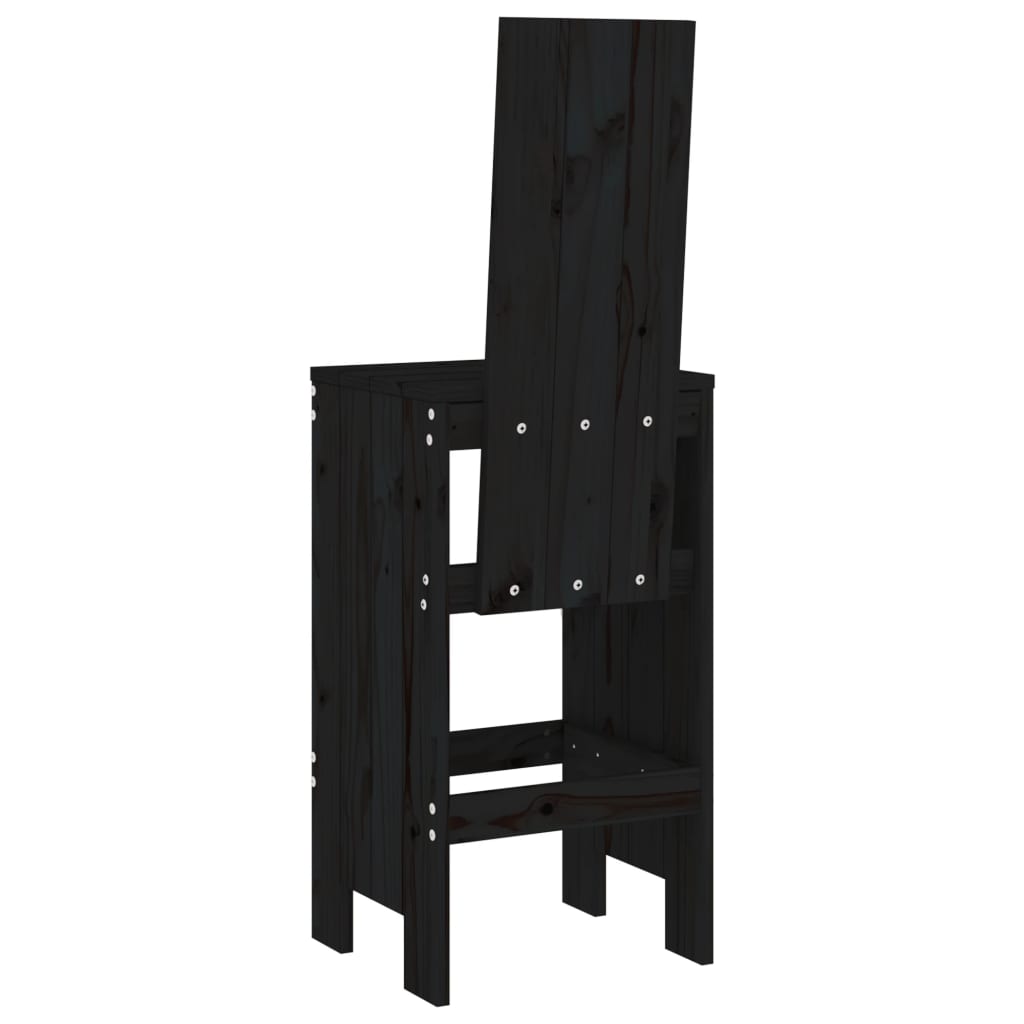 Σκαμπό Μπαρ 2 Τεμ. Μαύρα 40x42x120 εκ. από Μασίφ Ξύλο Πεύκου 6