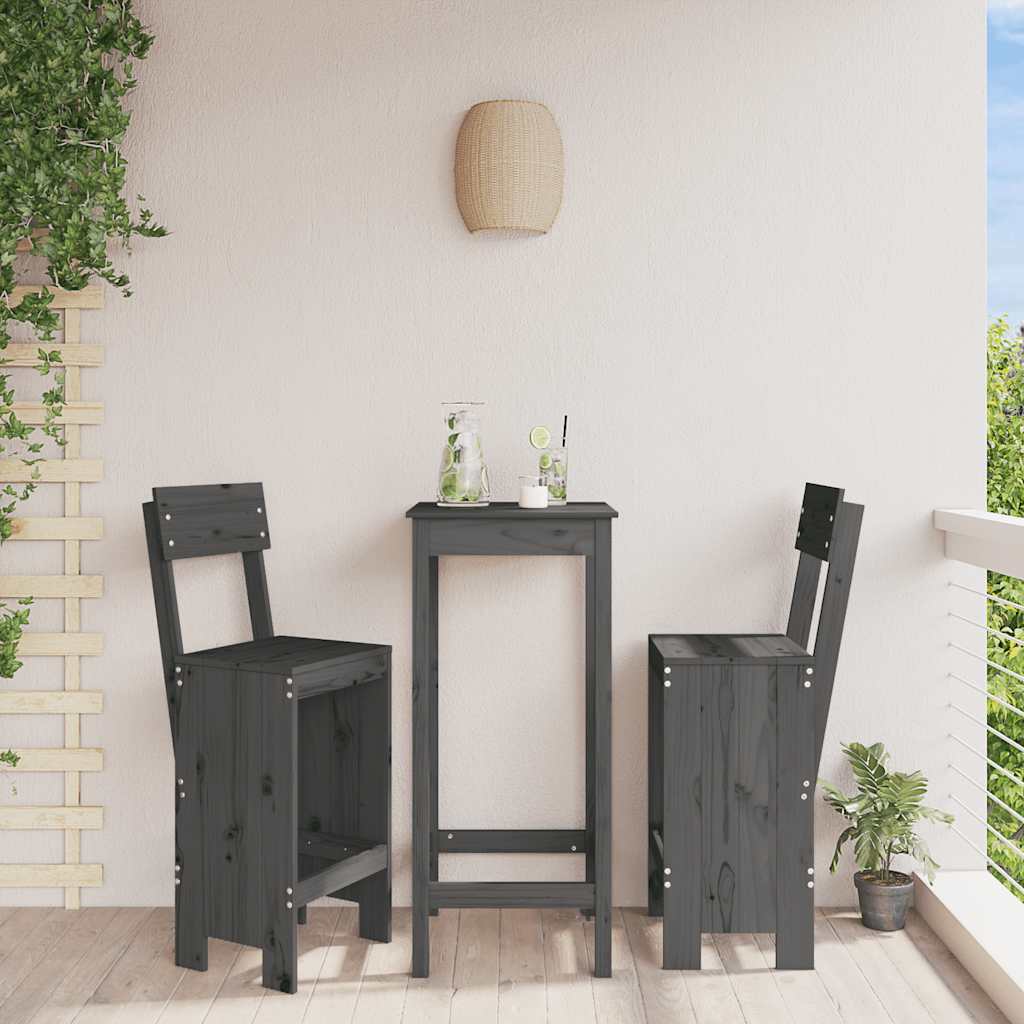 Σκαμπό Μπαρ 2 τεμ. Γκρι 40 x 48,5 x 115,5εκ. Μασίφ Ξύλο Πεύκου 1