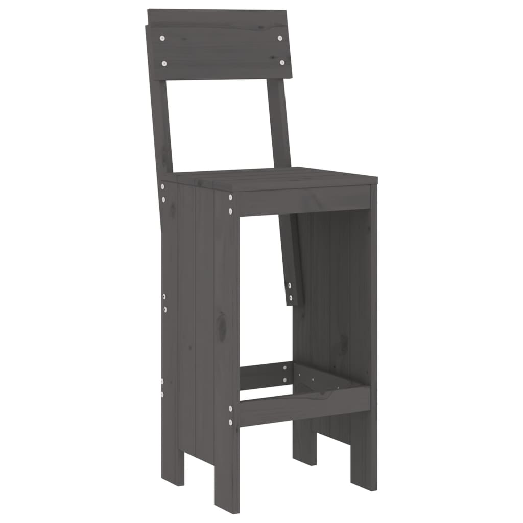 Σκαμπό Μπαρ 2 τεμ. Γκρι 40 x 48,5 x 115,5εκ. Μασίφ Ξύλο Πεύκου 3