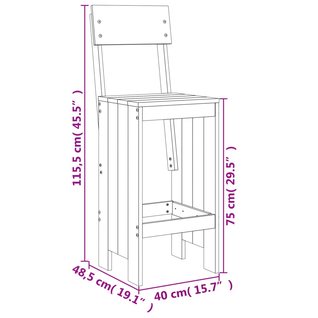 Σκαμπό Μπαρ 2 τεμ. Μελί 40x48,5x115,5 εκ. από Μασίφ Ξύλο Πεύκου 9