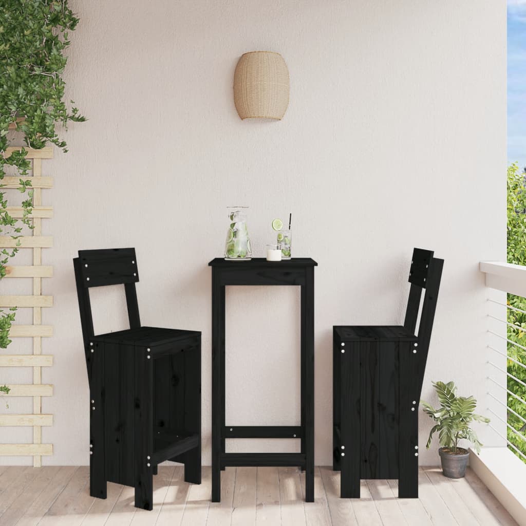 Σκαμπό Μπαρ 2 τεμ. Μαύρα 40 x 48,5 x 115,5εκ. Μασίφ Ξύλο Πεύκου 1