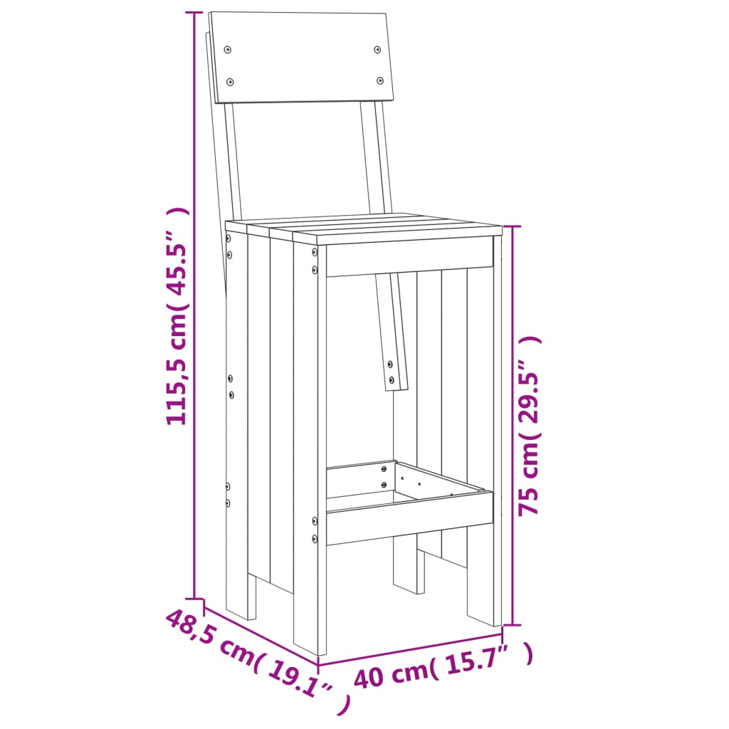 Σκαμπό Μπαρ 2 τεμ. Μαύρα 40 x 48,5 x 115,5εκ. Μασίφ Ξύλο Πεύκου 9