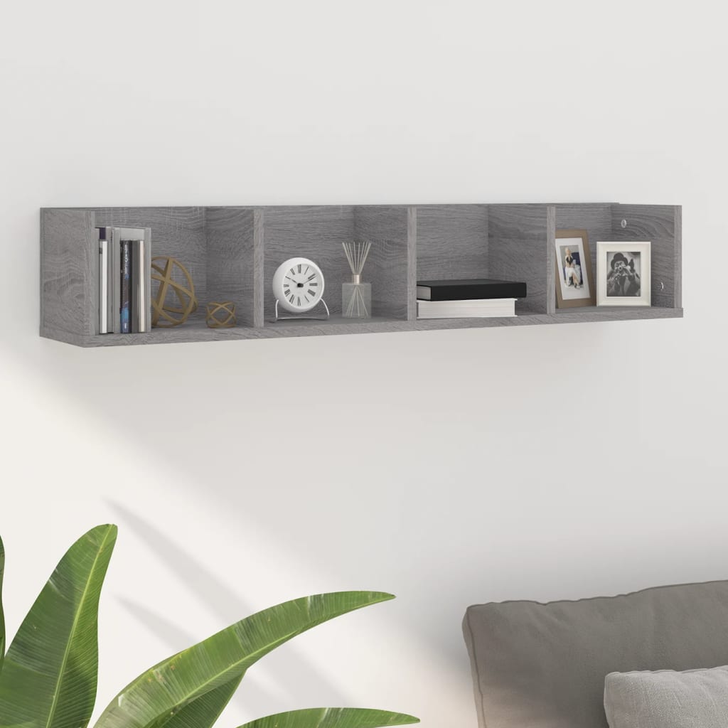 Ραφιέρα Τοίχου για CD Γκρι Sonoma 100x18x18 εκ. Επεξεργ. Ξύλο 1