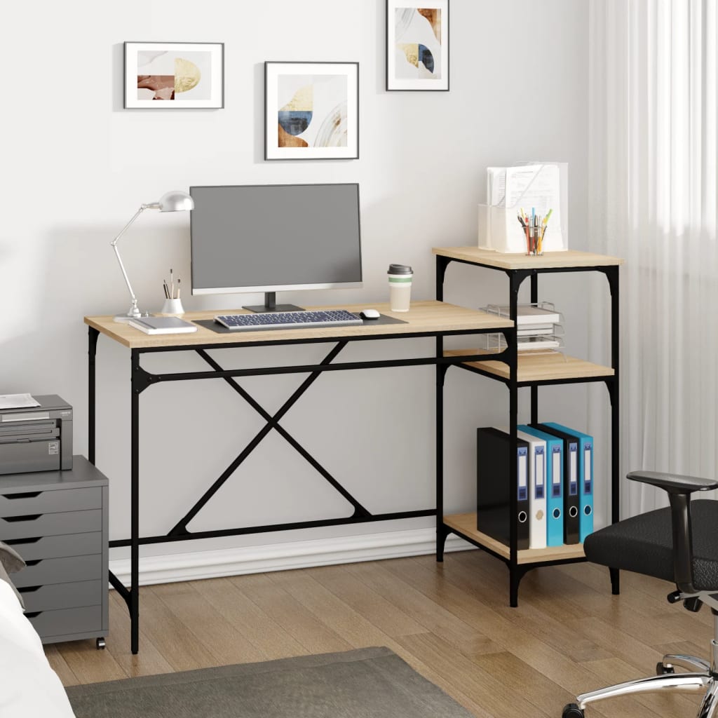 Γραφείο με Ράφια Sonoma Δρυς 135x50x90 εκ. Επεξ. Ξύλο/Σίδηρος 1