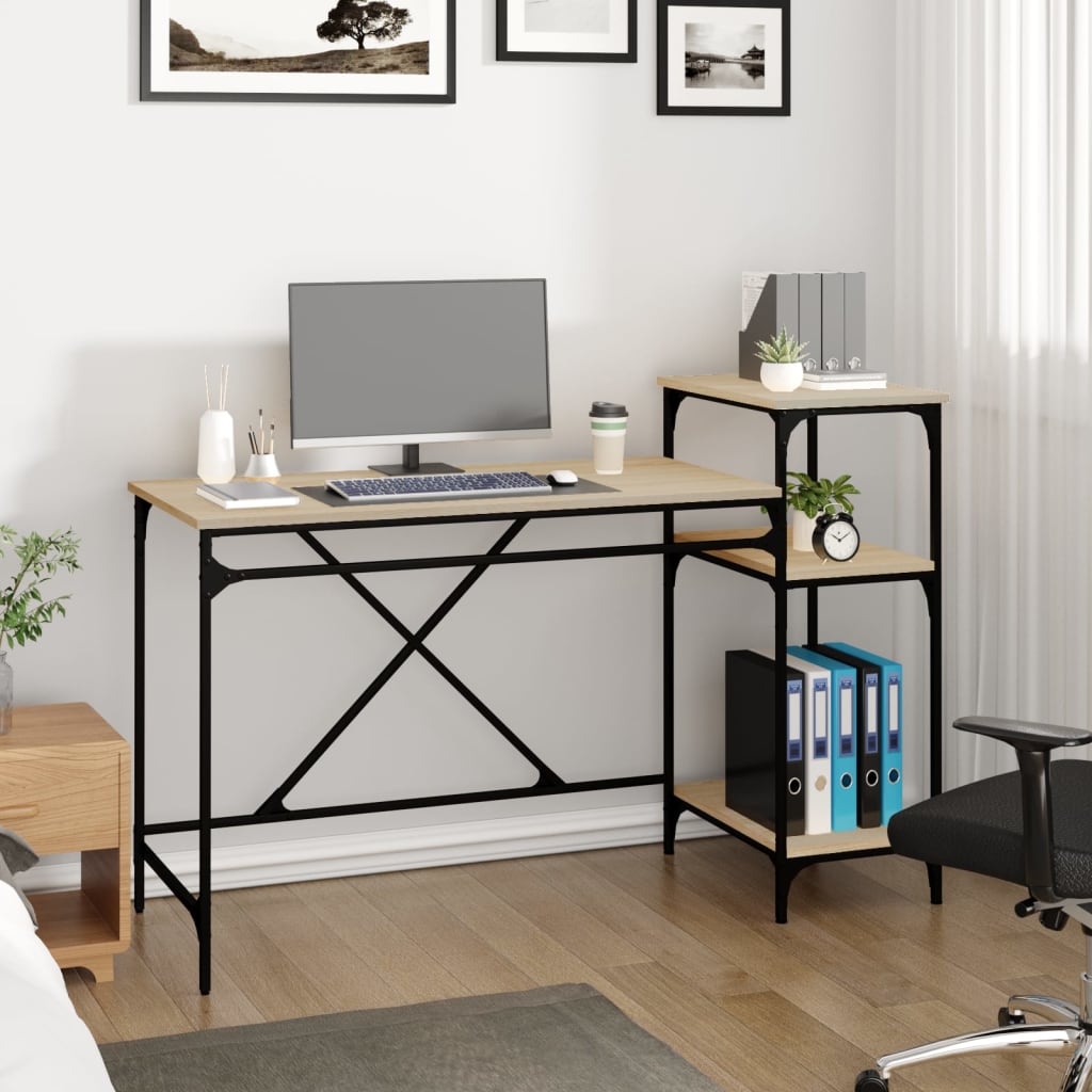 Γραφείο με Ράφια Sonoma Δρυς 135x50x90 εκ. Επεξ. Ξύλο/Σίδηρος 3