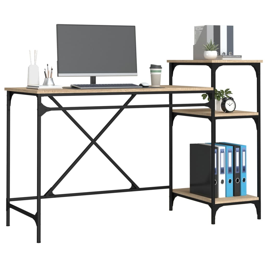 Γραφείο με Ράφια Sonoma Δρυς 135x50x90 εκ. Επεξ. Ξύλο/Σίδηρος 4