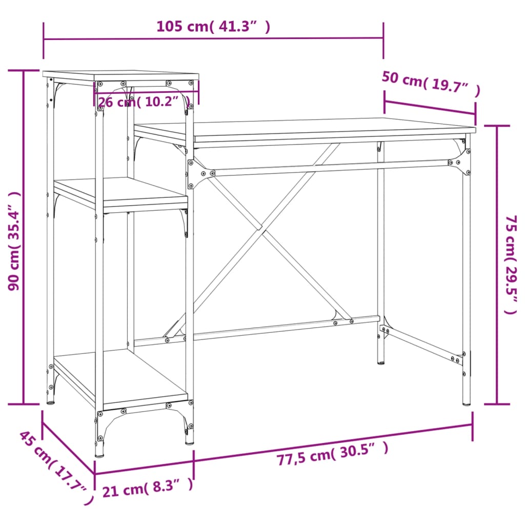 Γραφείο με Ράφια Sonoma Δρυς 105x50x90 εκ. Επεξ. Ξύλο/Σίδηρος 8