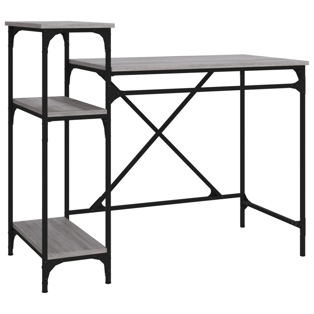 Γραφείο με Ράφια Γκρι Sonoma 105x50x90 εκ. Επεξ. Ξύλο/Σίδηρος 2