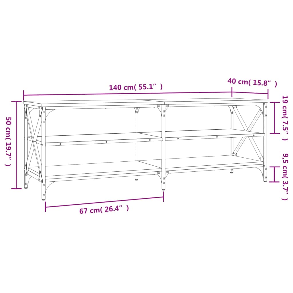 Έπιπλο Τηλεόρασης Μαύρο 140x40x50 εκ. από Επεξεργασμένο Ξύλο 9