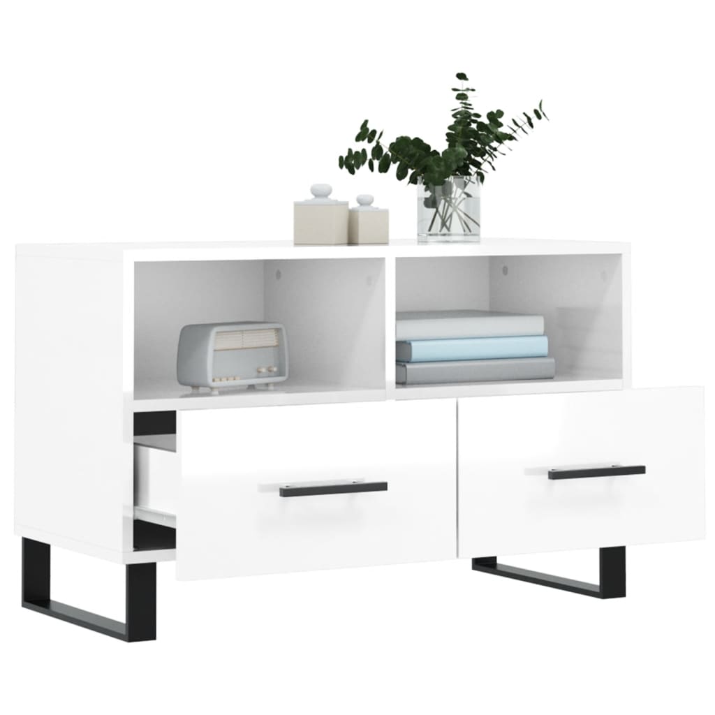 Έπιπλο Τηλεόρασης Γυαλ. Λευκό 80x36x50 εκ. Επεξεργασμένο Ξύλο 4