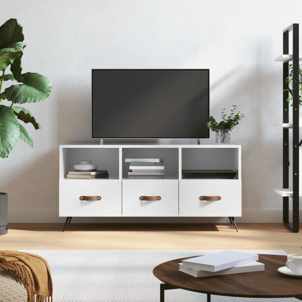 Έπιπλο Τηλεόρασης Γυαλ. Λευκό 102x36x50 εκ. Επεξεργασμένο Ξύλο 1