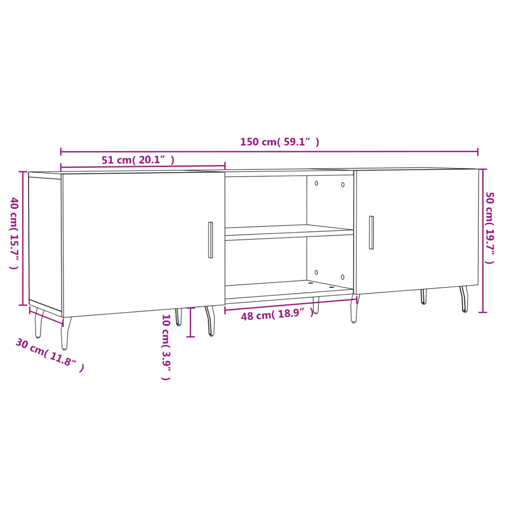 Έπιπλο Τηλεόρασης Λευκό 150x30x50 εκ. από Επεξεργασμένο Ξύλο 12