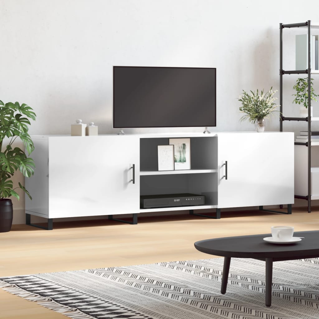 Έπιπλο Τηλεόρασης Γυαλ. Λευκό150x30x50εκ.Επεξεργασμένο Ξύλο 1
