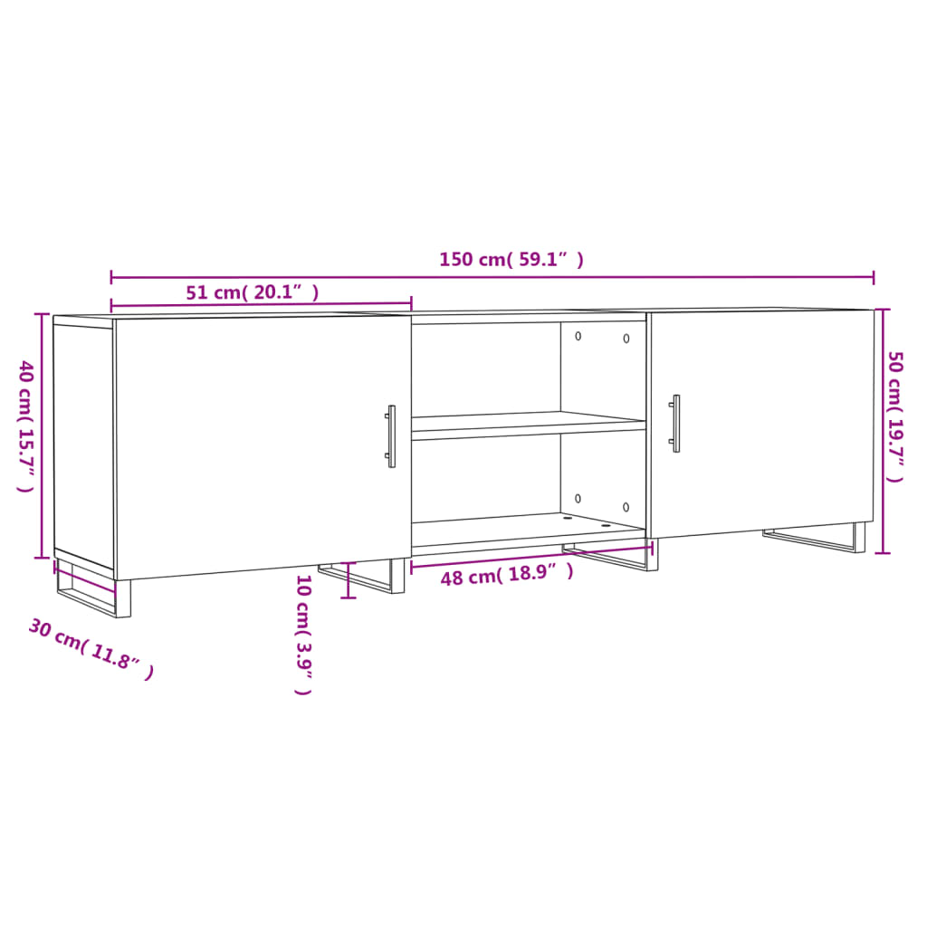 Έπιπλο Τηλεόρασης Γυαλ. Λευκό150x30x50εκ.Επεξεργασμένο Ξύλο 12