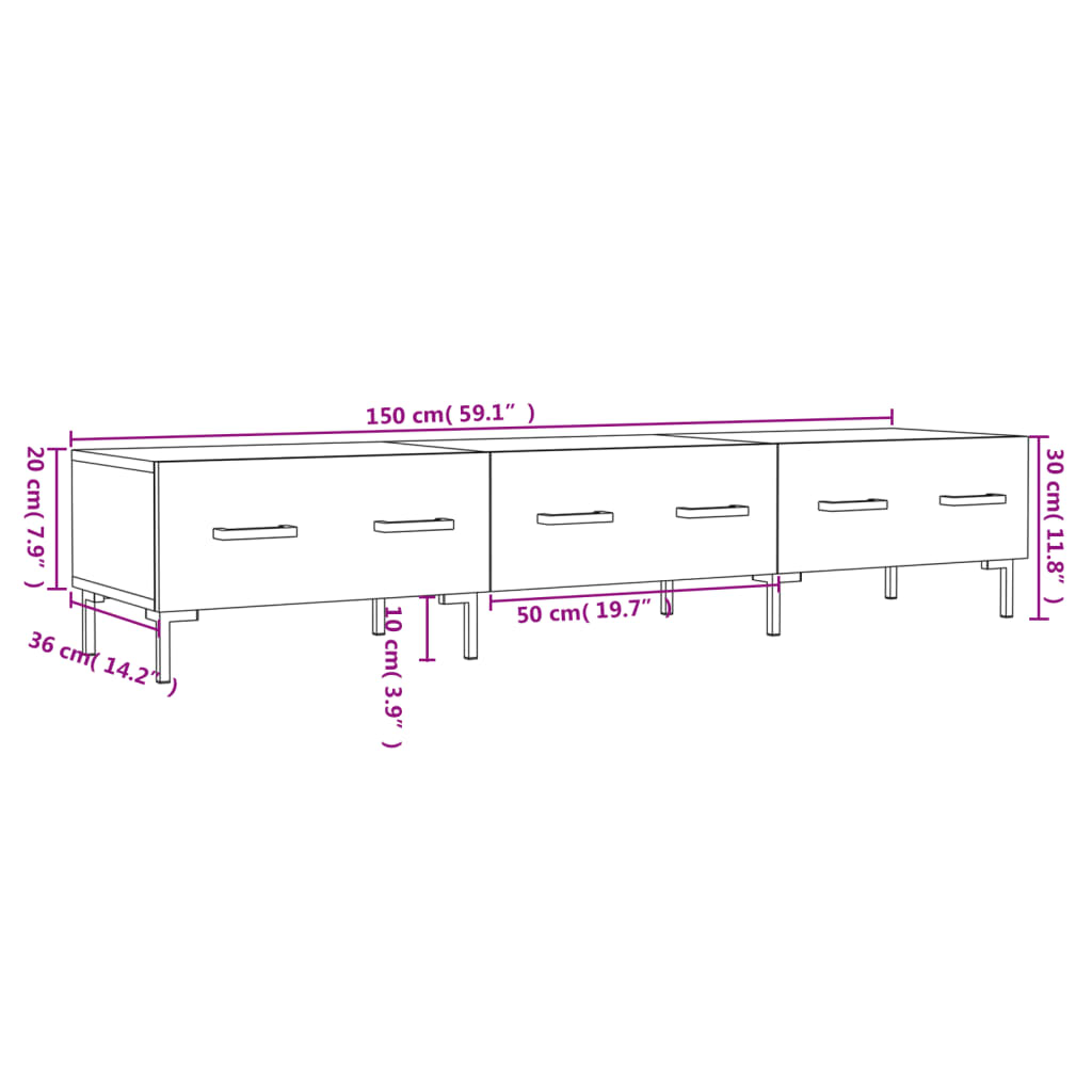Έπιπλο Τηλεόρασης Γυαλ. Λευκό 150x36x30 εκ. Επεξεργασμένο Ξύλο 12