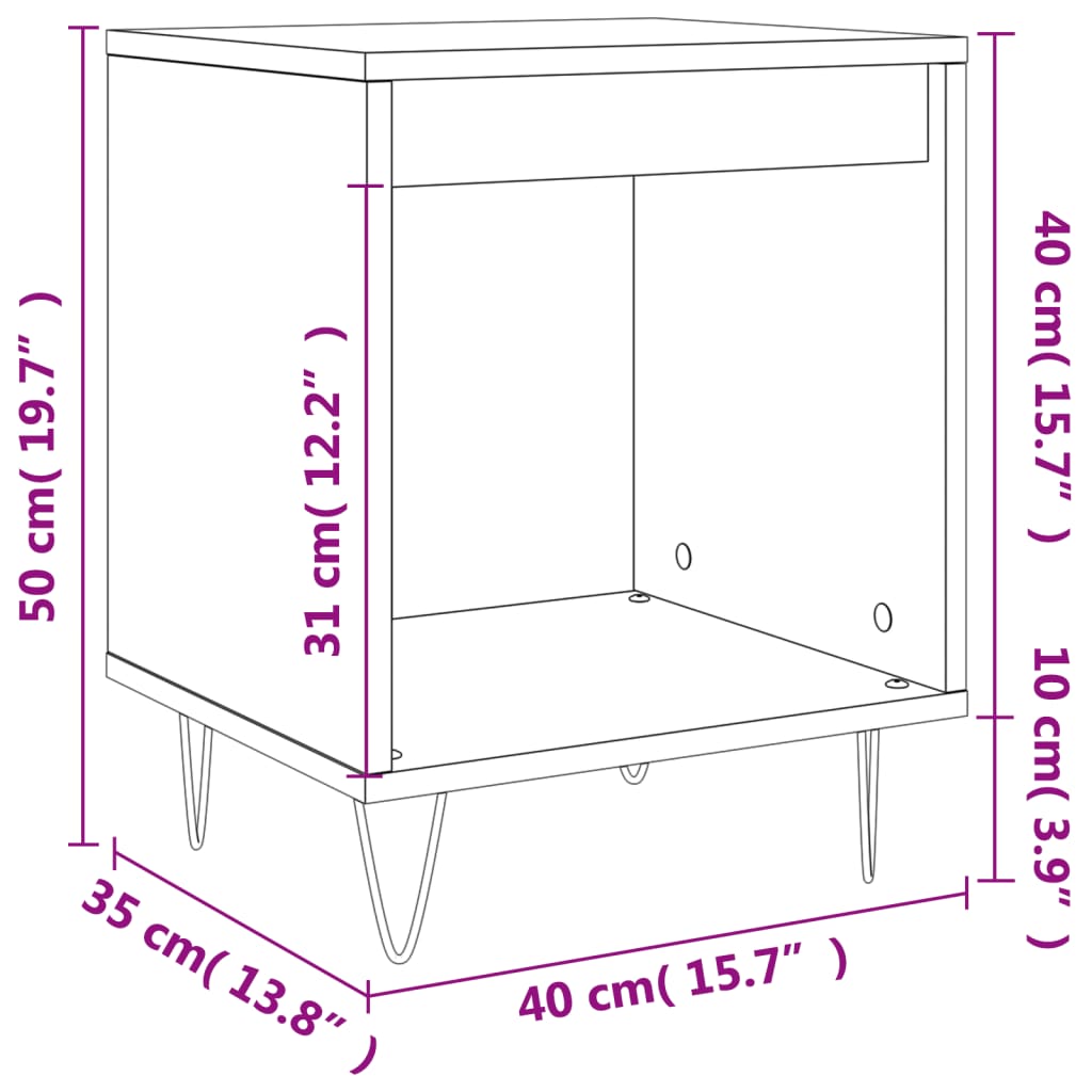 Κομοδίνα 2 τεμ. Γκρι Σκυροδέματος 40x35x50 εκ. Επεξεργ. Ξύλο 10
