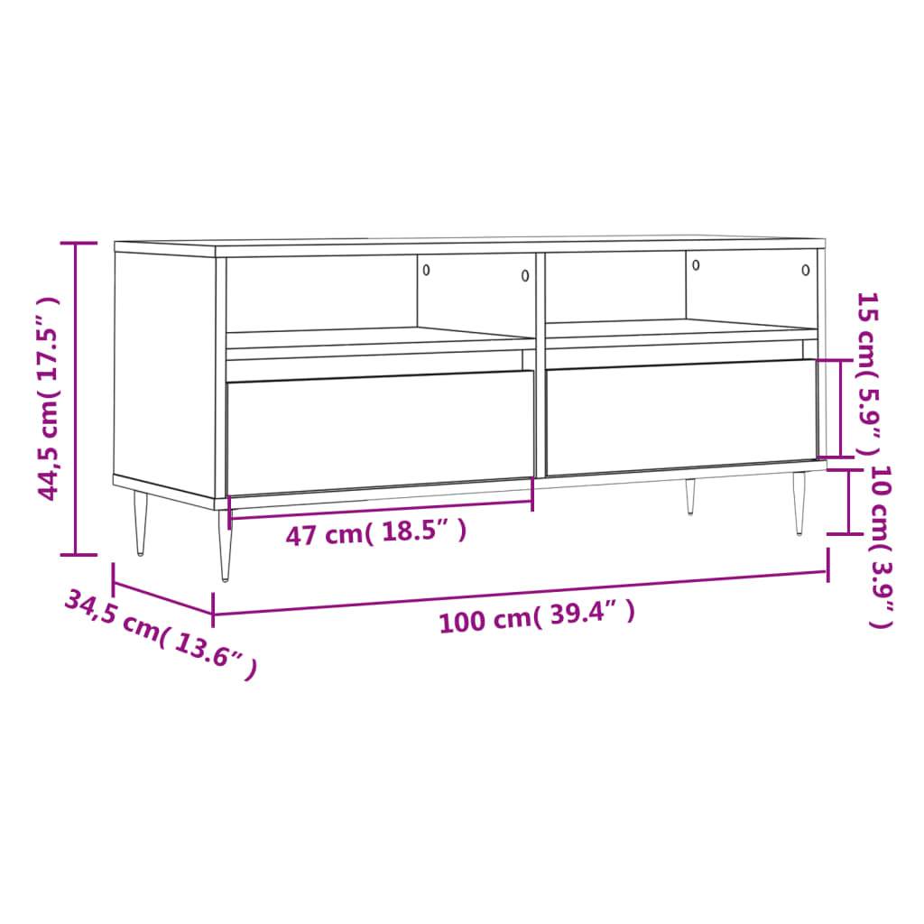 Έπιπλο Τηλεόρασης Λευκό 100x34,5x44,5 εκ. Επεξεργασμένο Ξύλο 11
