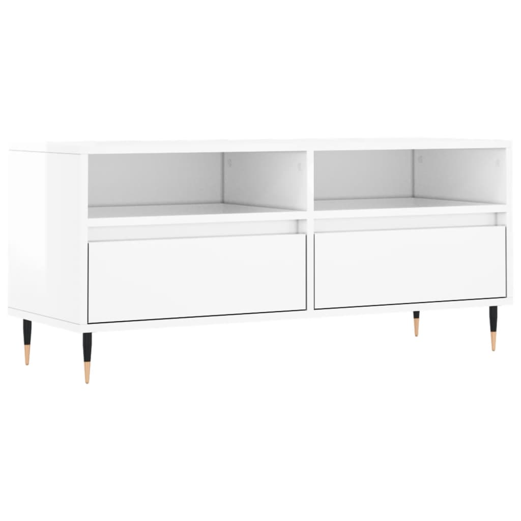 Έπιπλο Τηλεόρασης Γυαλ. Λευκό 100x34,5x44,5 εκ. Επεξεργ. Ξύλο 2