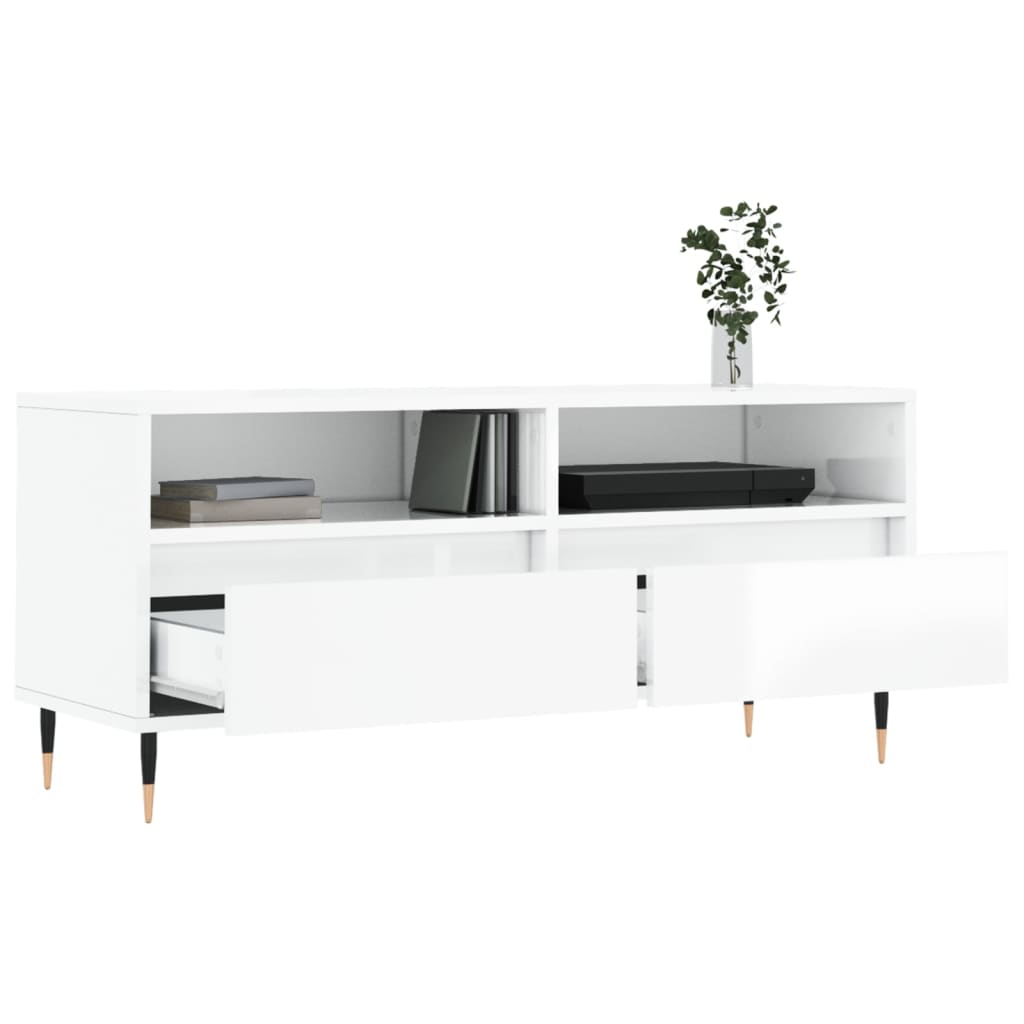 Έπιπλο Τηλεόρασης Γυαλ. Λευκό 100x34,5x44,5 εκ. Επεξεργ. Ξύλο 4