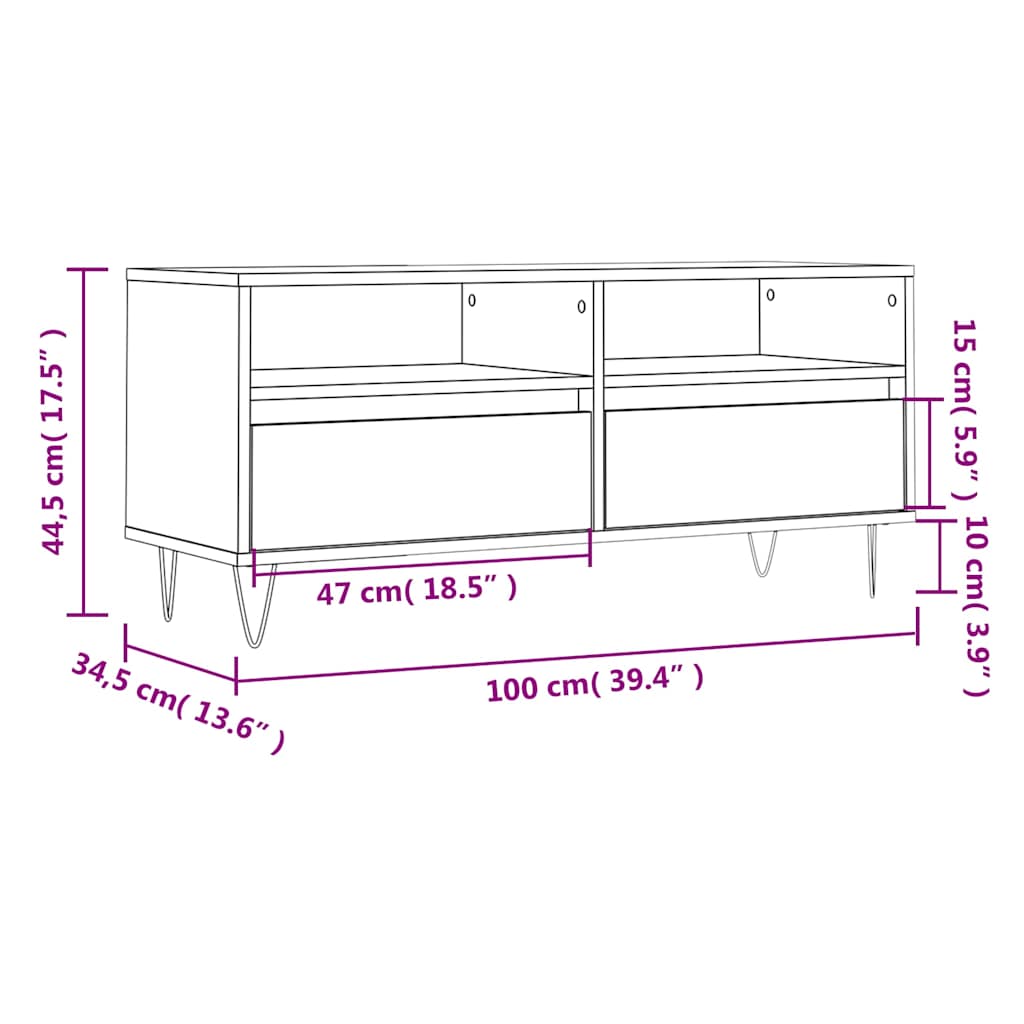 Έπιπλο Τηλεόρασης Καπνιστή Δρυς 100x34,5x44,5 εκ. Επεξ. Ξύλο 10