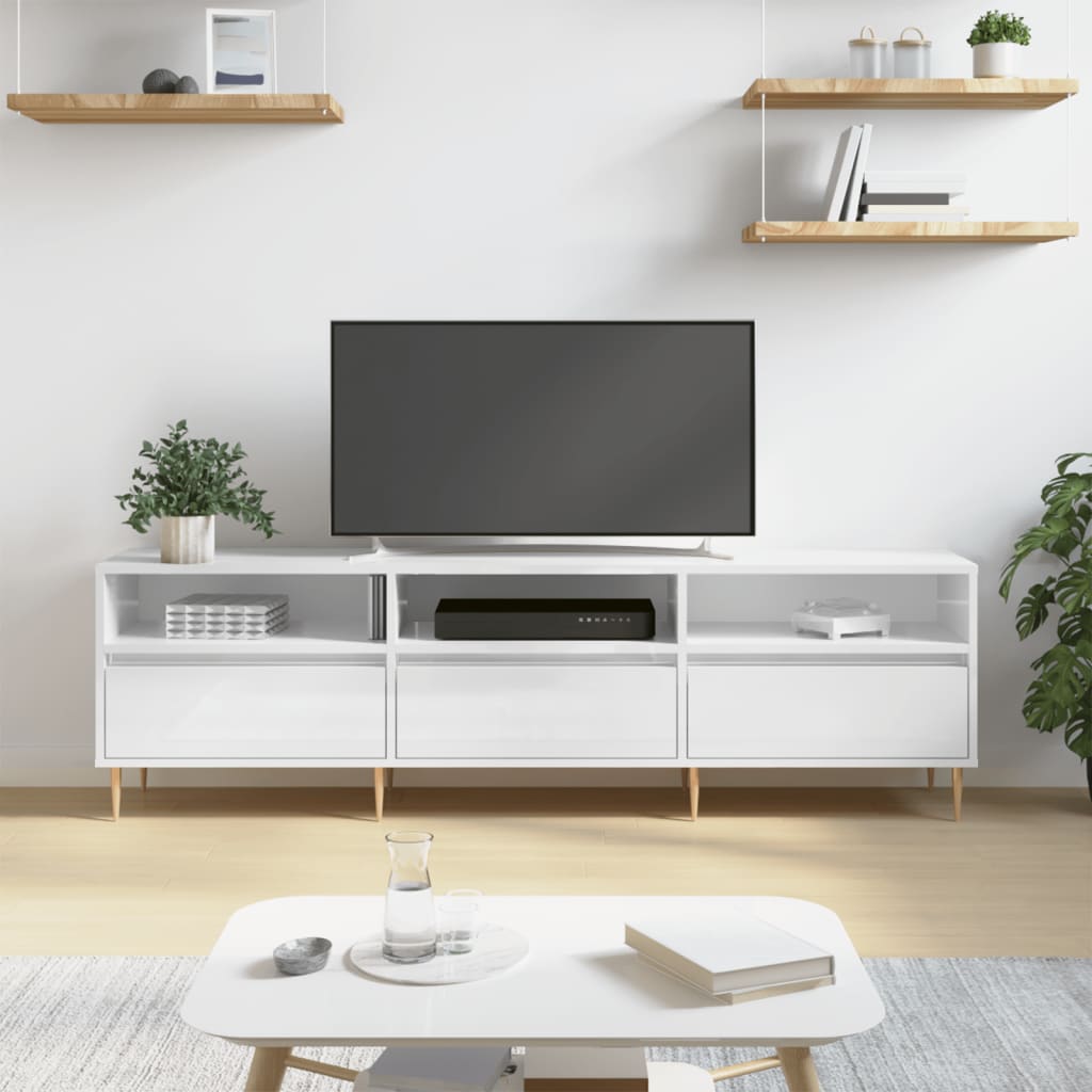 Έπιπλο Τηλεόρασης Γυαλ. Λευκό 150x30x44,5 εκ Επεξεργασμένο Ξύλο 1