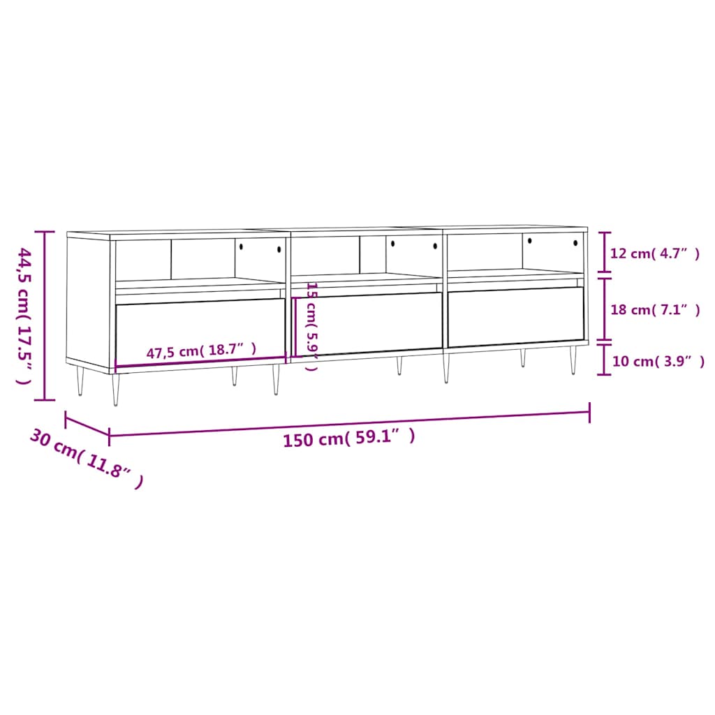 Έπιπλο Τηλεόρασης Γυαλ. Λευκό 150x30x44,5 εκ Επεξεργασμένο Ξύλο 11