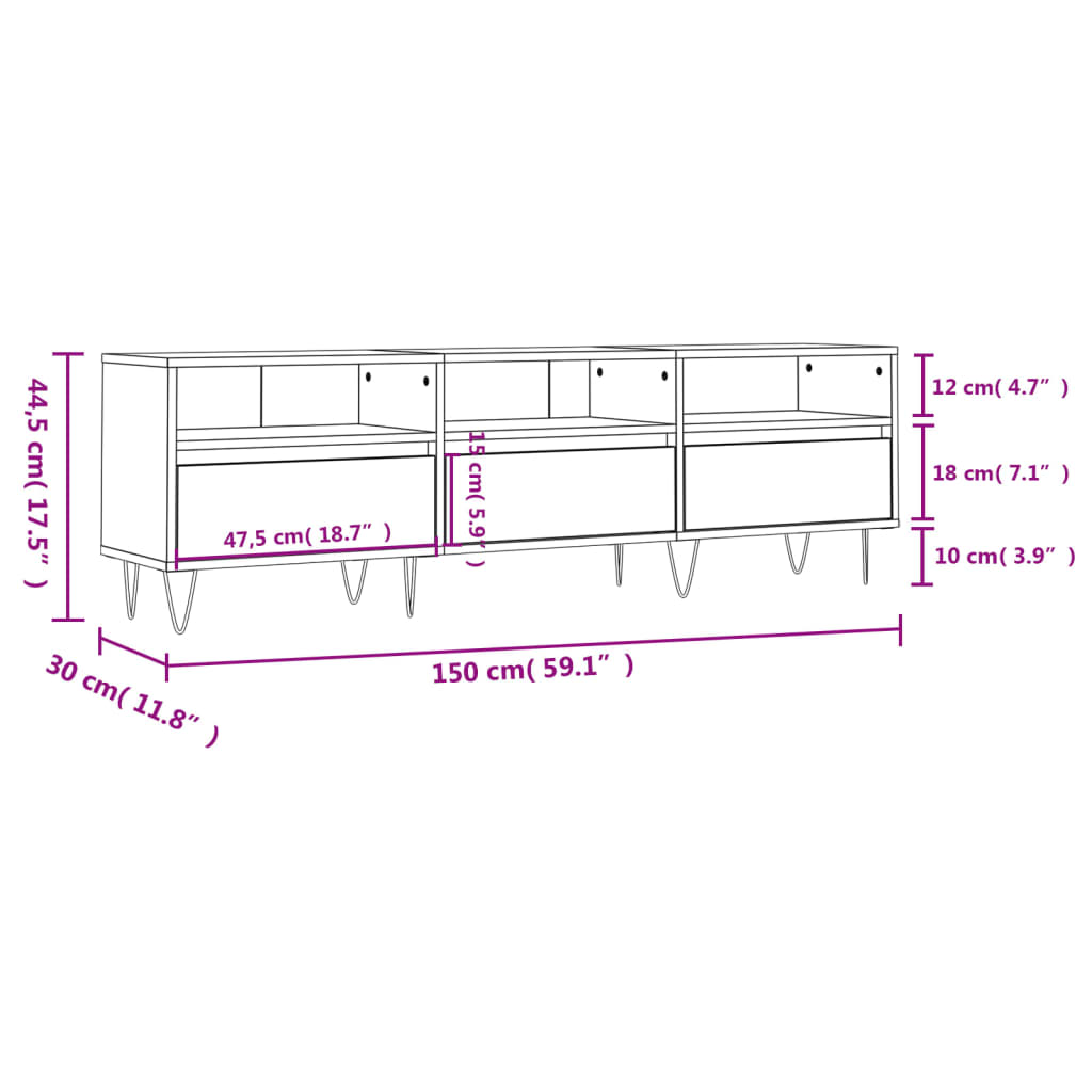 Έπιπλο Τηλεόρασης Μαύρο 150x30x44,5 εκ. Επεξεργασμένο Ξύλο 11