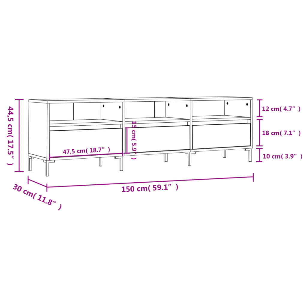 Έπιπλο Τηλεόρασης Γκρι Sonoma 150x30x44,5 εκ. από Επεξεργ. Ξύλο 11