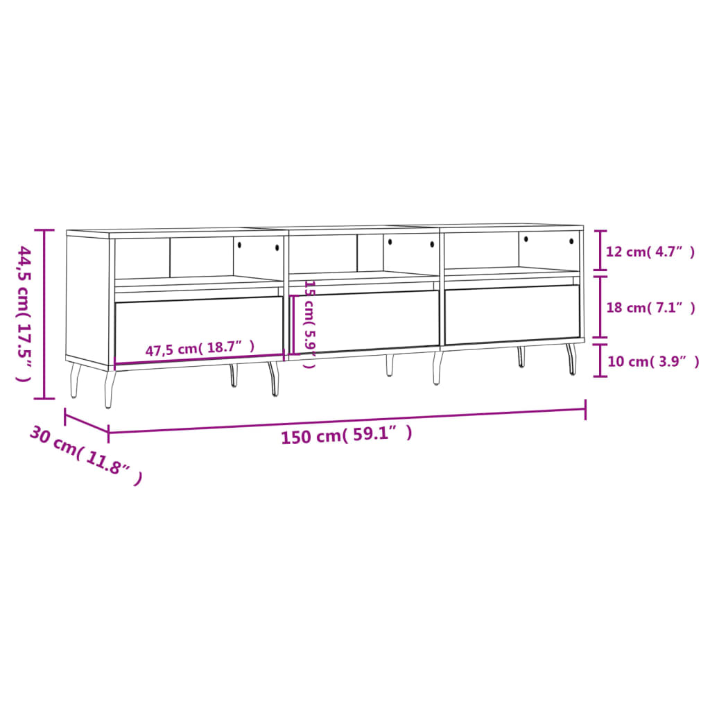 Έπιπλο Τηλεόρασης Λευκό 150x30x44,5 εκ. Επεξεργασμένο Ξύλο 11