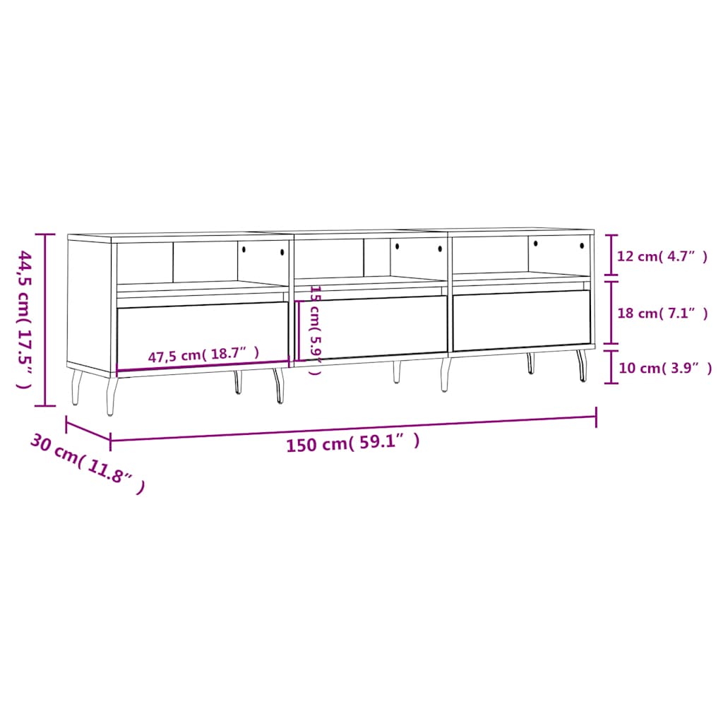 Έπιπλο Τηλεόρασης Μαύρο 150x30x44,5 εκ. Επεξεργασμένο Ξύλο 11