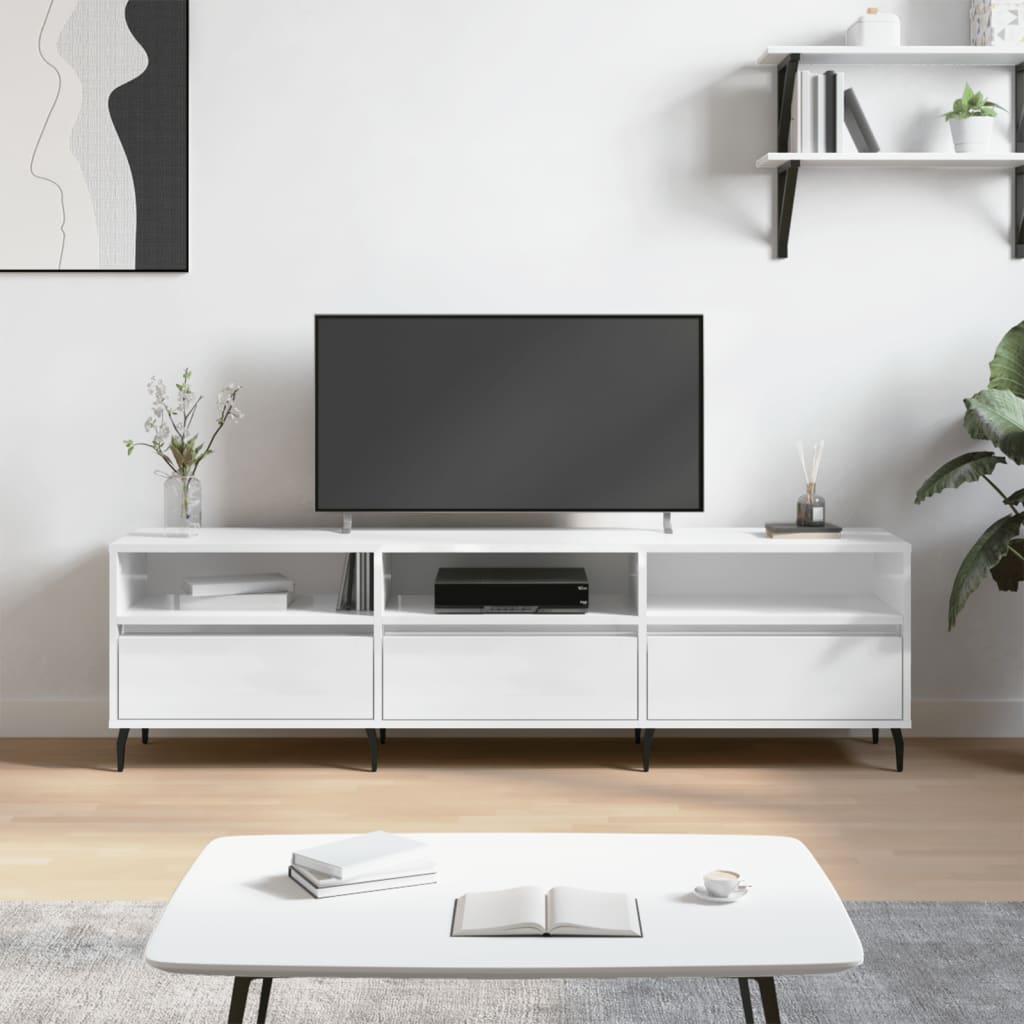 Έπιπλο Τηλεόρασης Γυαλ. Λευκό 150x30x44,5 εκ Επεξεργασμένο Ξύλο 1