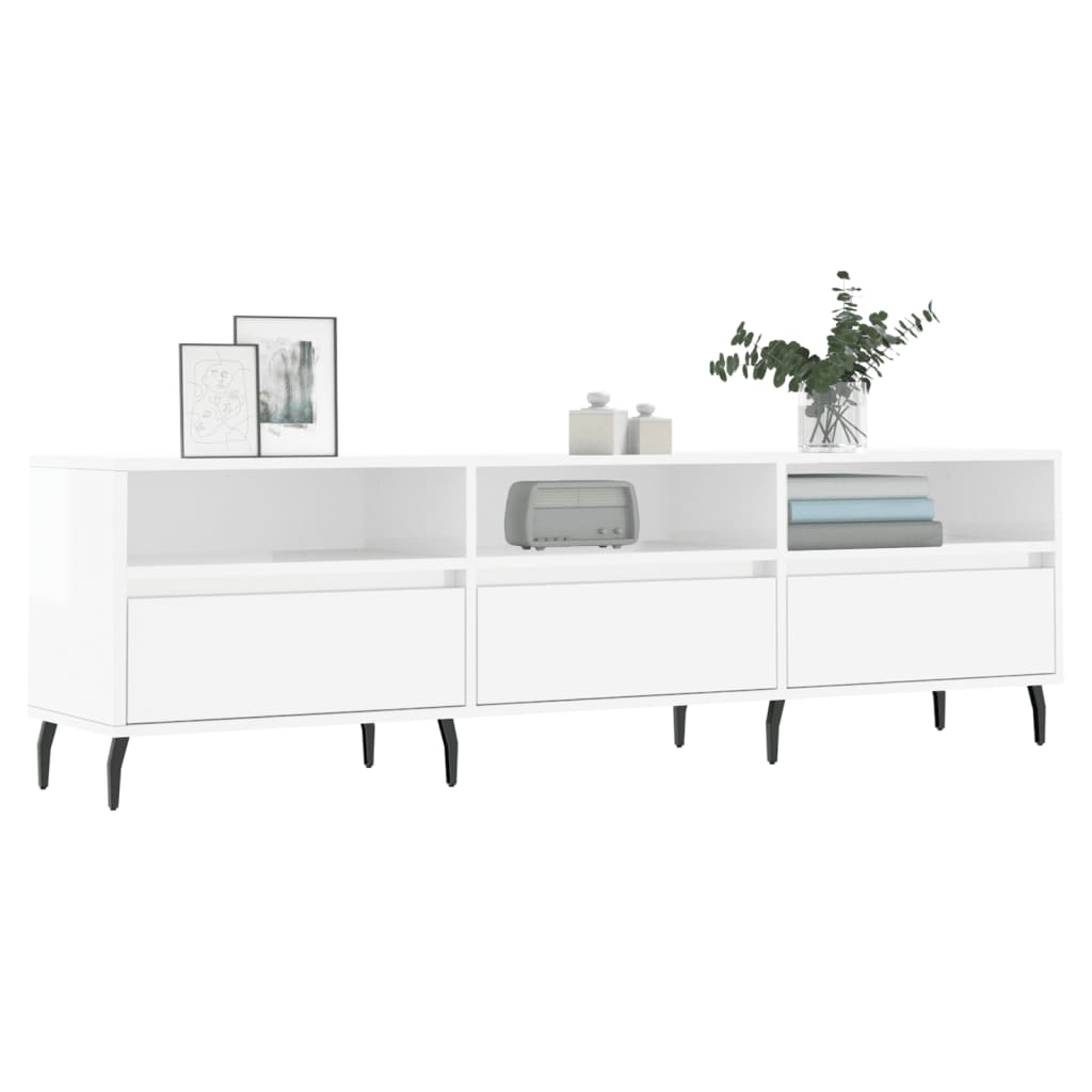 Έπιπλο Τηλεόρασης Γυαλ. Λευκό 150x30x44,5 εκ Επεξεργασμένο Ξύλο 3